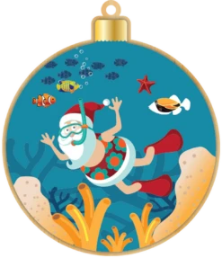 Wooden Ornament: Scuba Santa