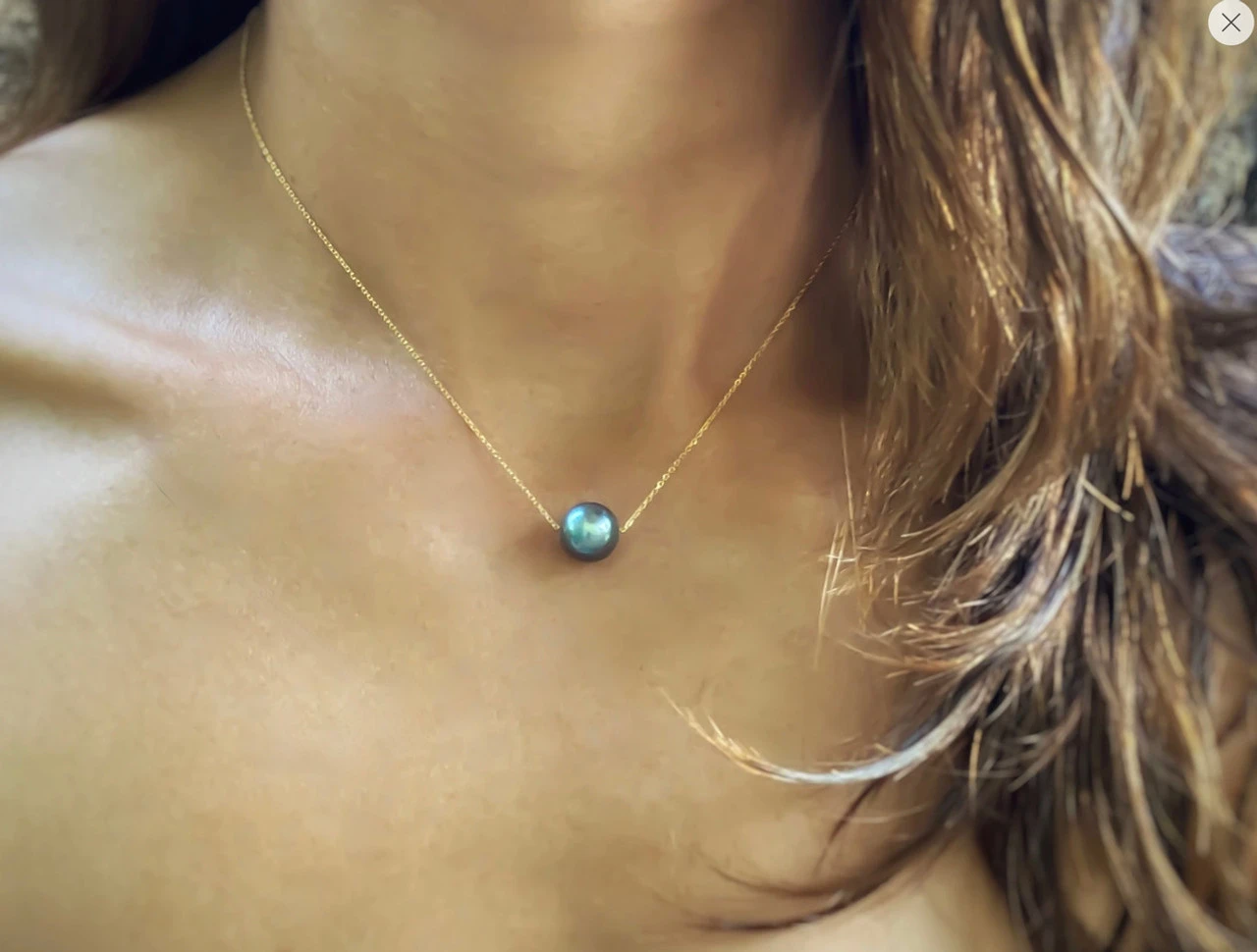 Tahitian Pearl Float Gold Chain Necklace - Image 2