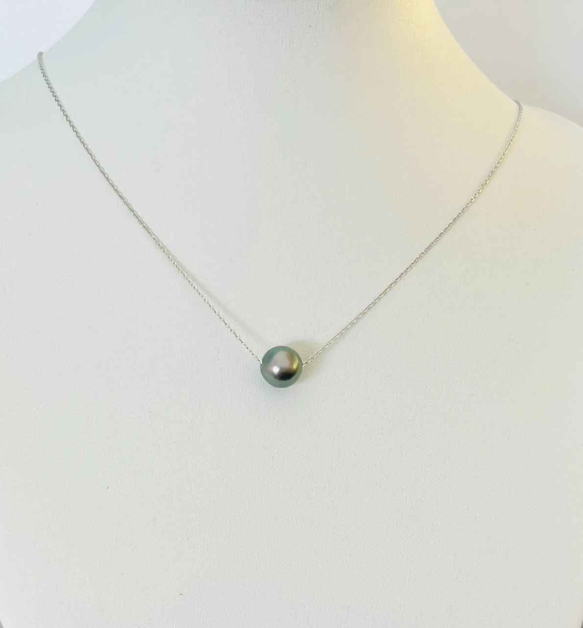 Tahitian Pearl Float Sterling Silver Chain Necklace - Image 2