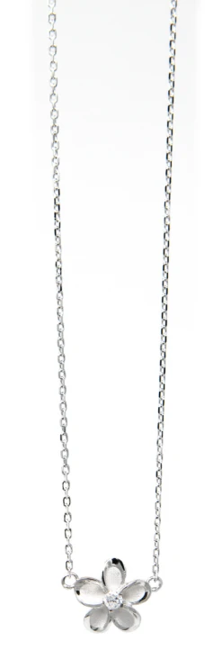 Moana Collection Sterling Silver Pendant Chain Necklace: Solid Plumeria