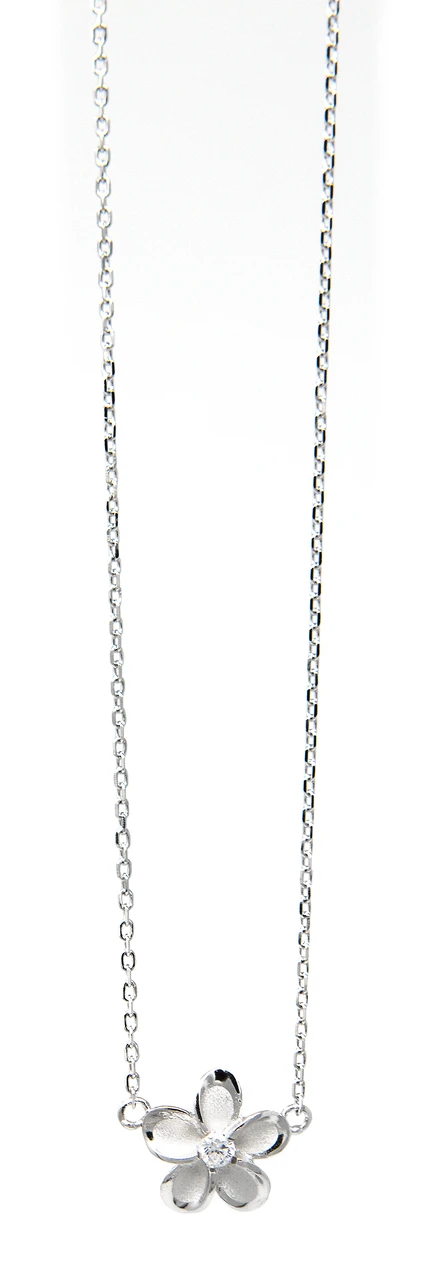 Moana Collection Sterling Silver Pendant Chain Necklace: Solid Plumeria