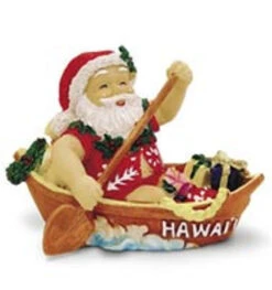 Polyresin Christmas Ornament: Canoeing Santa