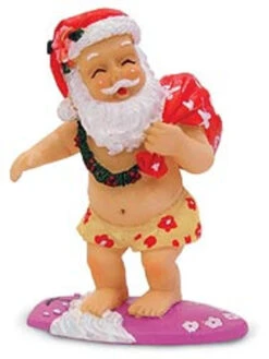 Polyresin Christmas Ornament: Surfing Santa
