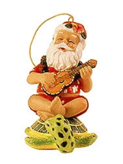 Polyresin Christmas Ornament: Strumming Santa On Honu