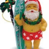 Polyresin Christmas Ornament: Surfboard Santa