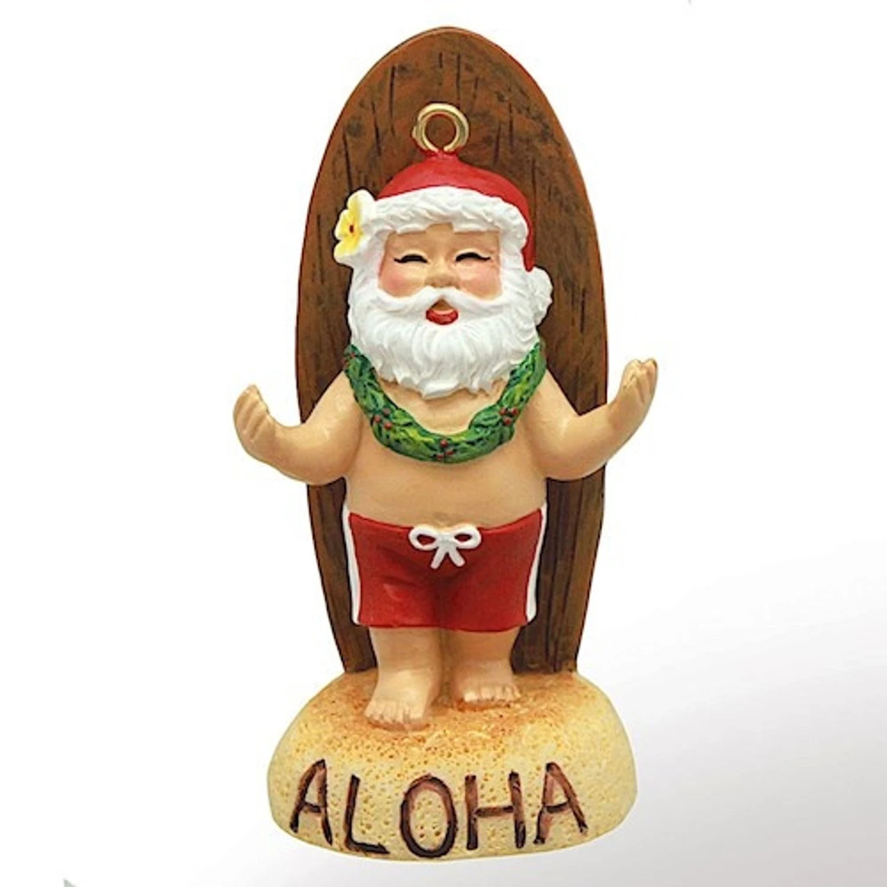 Polyresin Christmas Ornament: Santa's Longboard